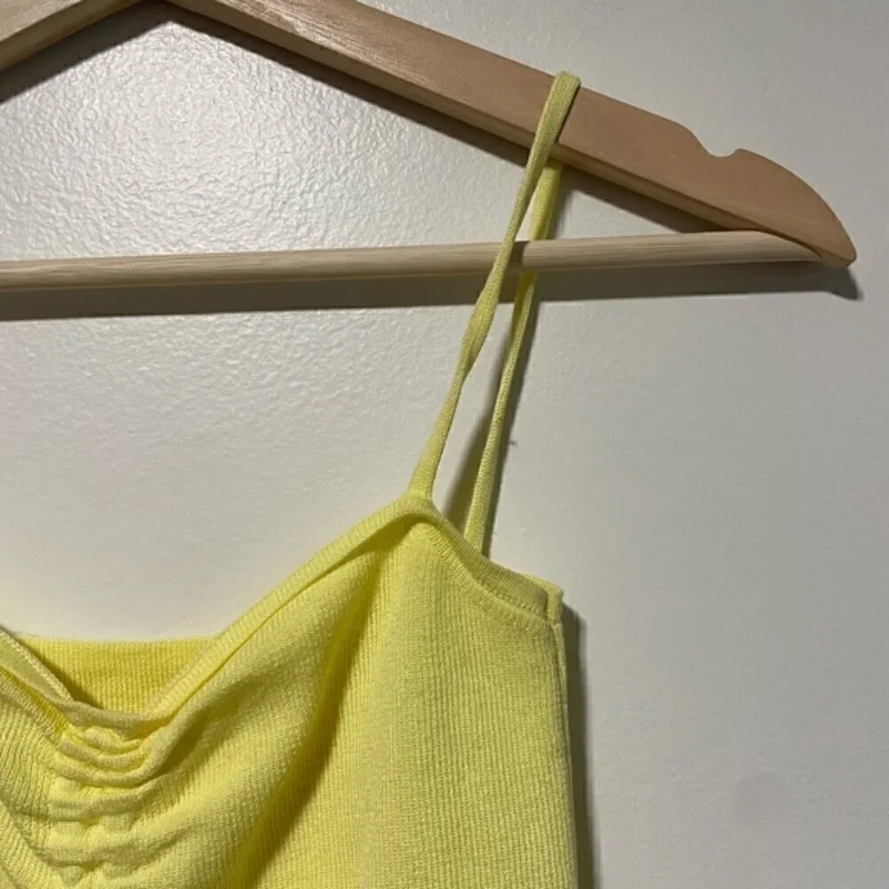 Vibrant Yellow Ruched Drawstring Camisole – Perfect for Summer